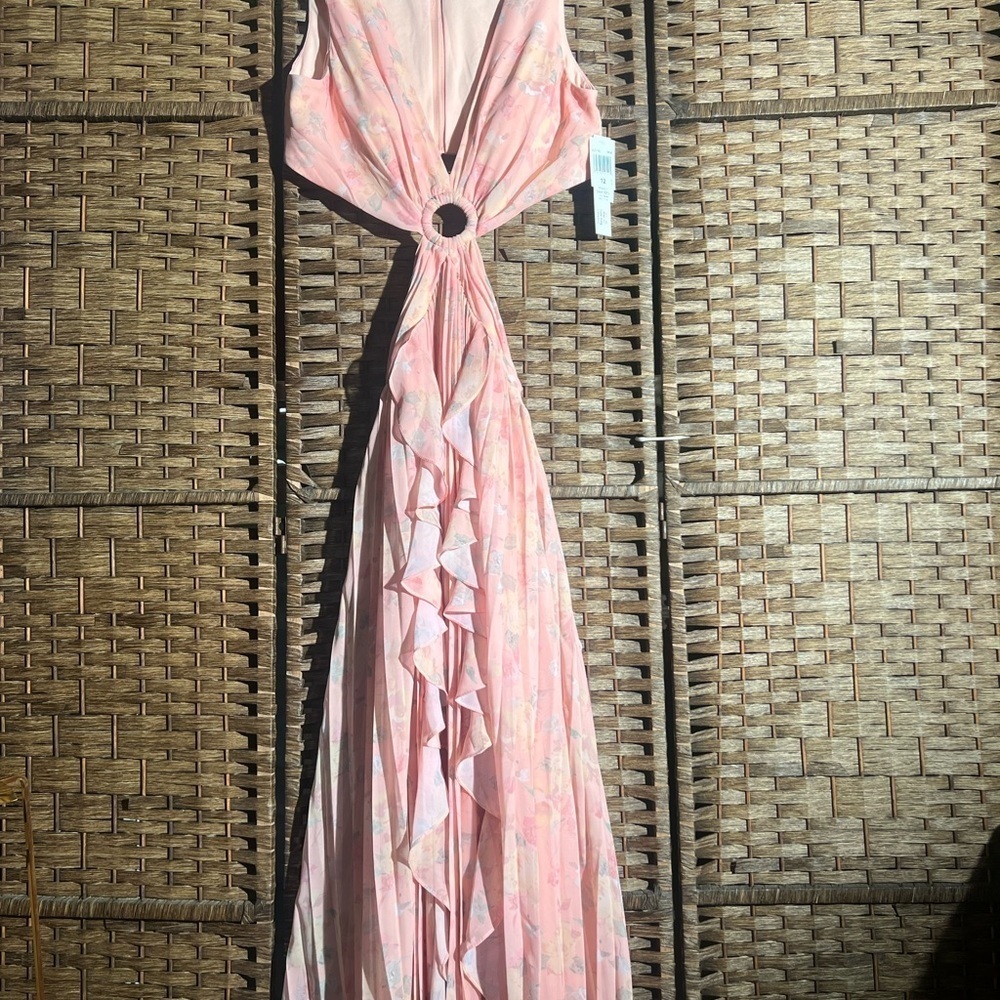AQUA Floral Print Cutout Gown - Picture 4 of 4